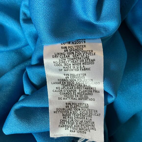 XSCAPE One Shoulder Ruffled High Low Sheath Cocktail Dress Blue Size 16 - Picture 12 of 13